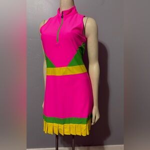 Tzu Tzu Women's  Multicolor Made In USA Dress, Size M Bright Pink 80s Style